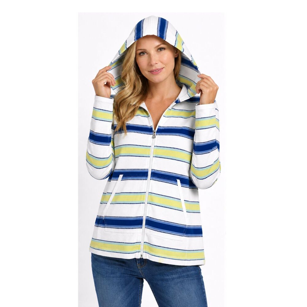 Talbots Petites Striped Hooded Full-Zip Knit Jacket Size MP NWOT
